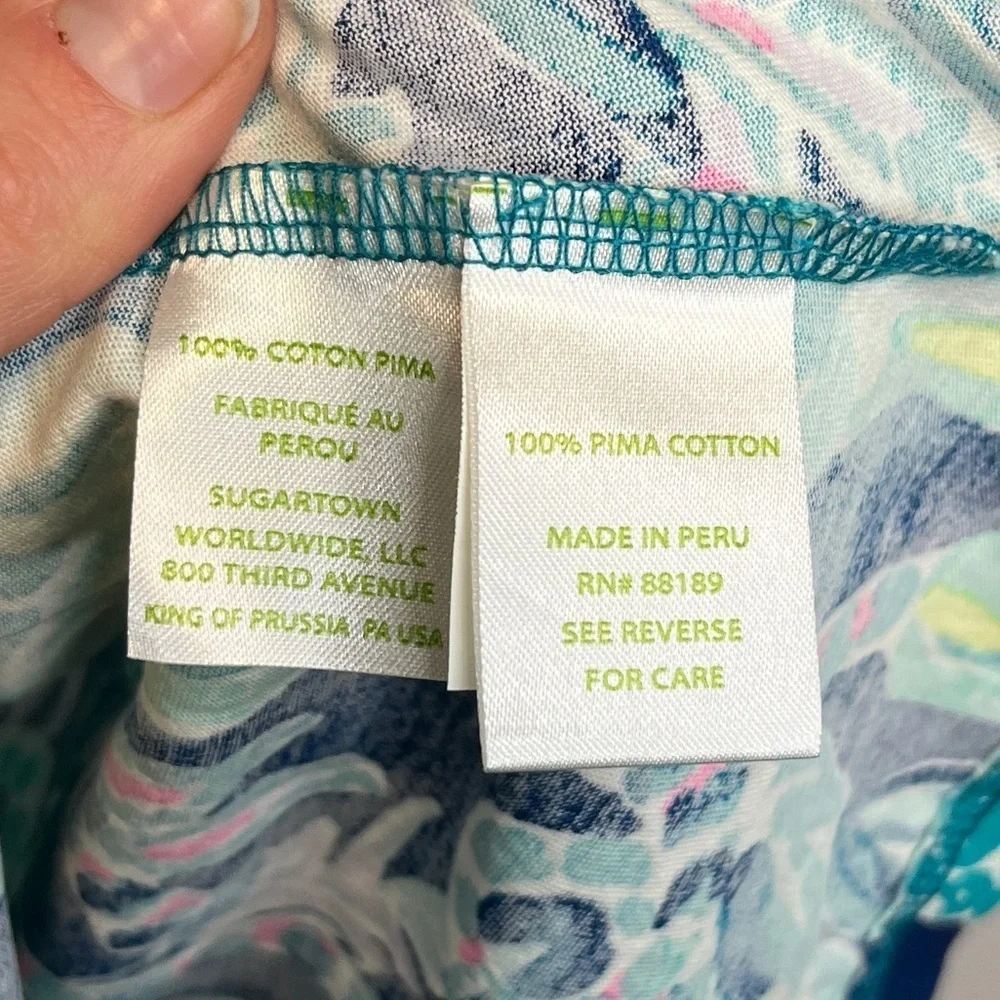 Lilly Pulitzer Preston Top Tidal Wave Tie Sleeve Pima Cotton XS - Picture 5 of 9